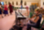 Fiddle player Corwin Zekley and pianist Grace Fellows perform as the duo Raven & Goose at the Rainforest Romp Contra Dance Weekend at St. Ann's Parish Hall on Friday, July 17, 2026. (Mark Sabbatini / Juneau Independent)