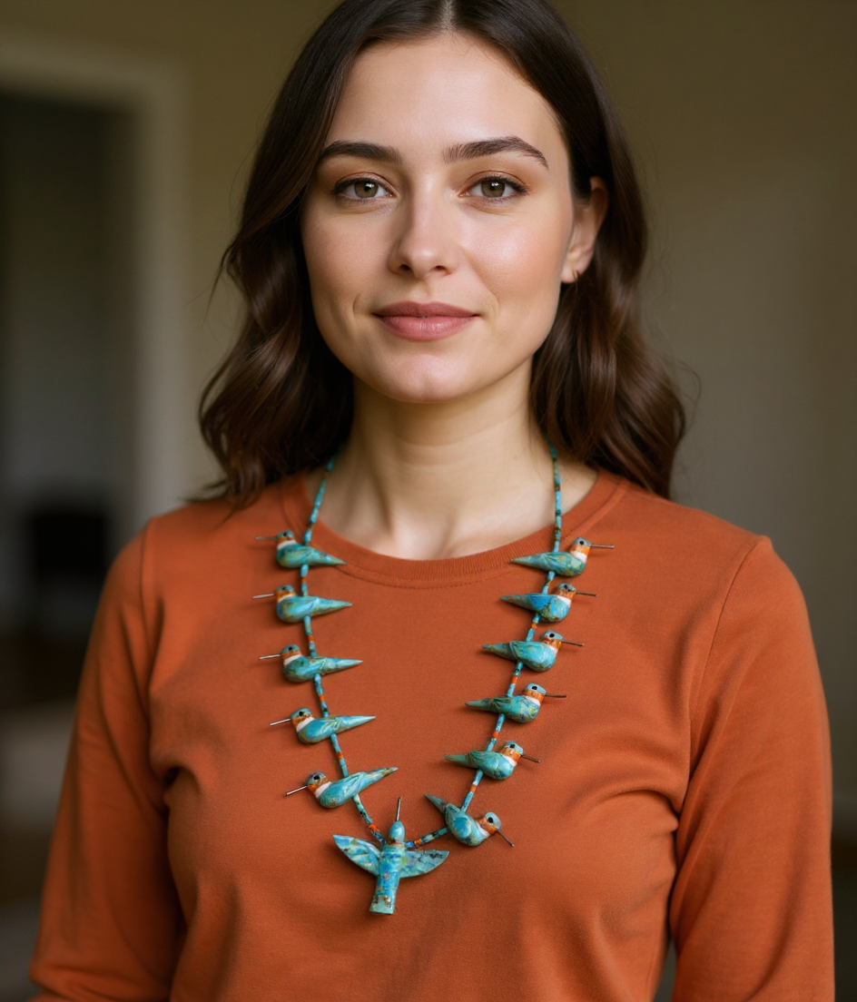 Hand-Carved 13 Hummingbird Fetish Necklace by Matt Mitchell