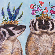 Thumbnail: two badgers wearing flower hats