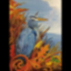 great blue heron nestled inside of fall colored foliage