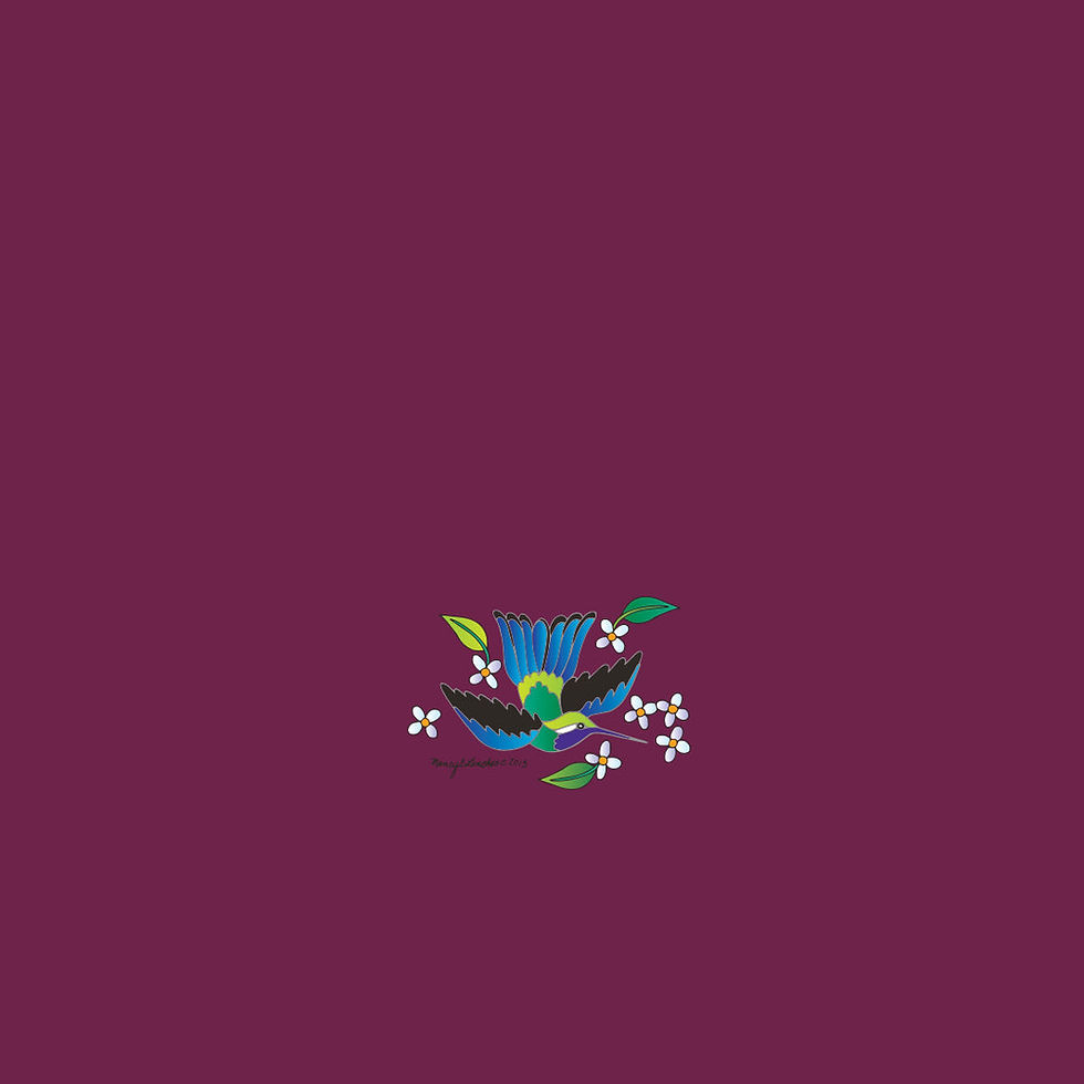 Thumbnail: Closeup image of bird and flowers on a plum colored t-shirt by Sabaku