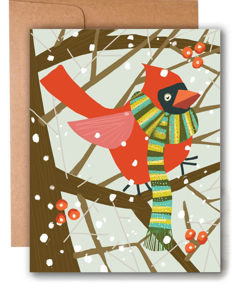 Thumbnail: Birds in Scarves Winter Cardinal Notecard