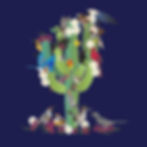 Sabaku dark blue 3/4 sleeve shirt with cactus and birds pattern