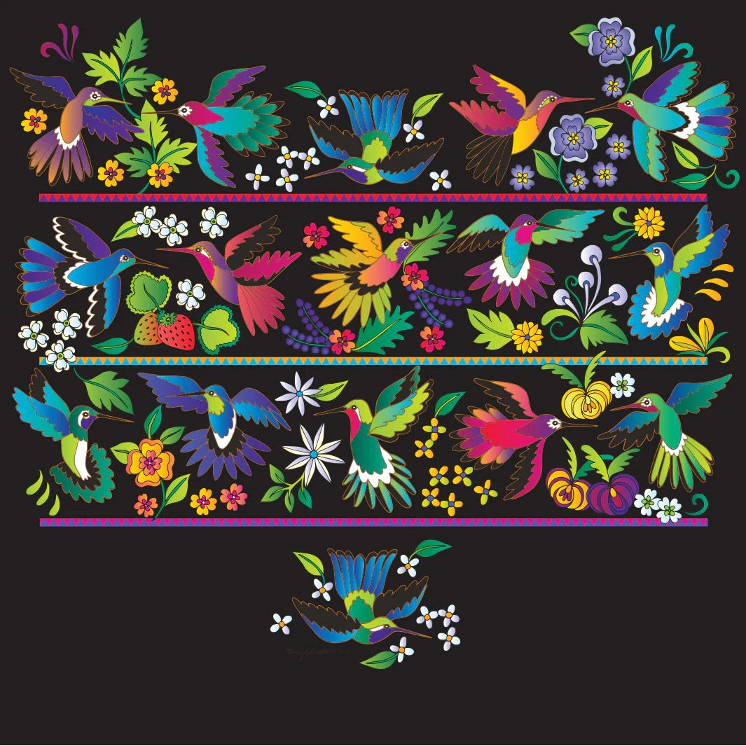 Sabaku Hummingbird Huipil  3/4 Sleeve  Artwear T-Shirt