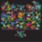 hummingbird huipil pattern with birds and flowers on a black background