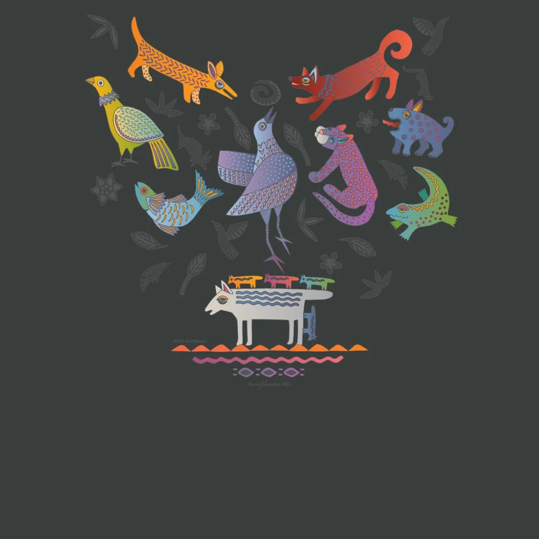 close up image of Birds and Beasts shirt by Sabaku