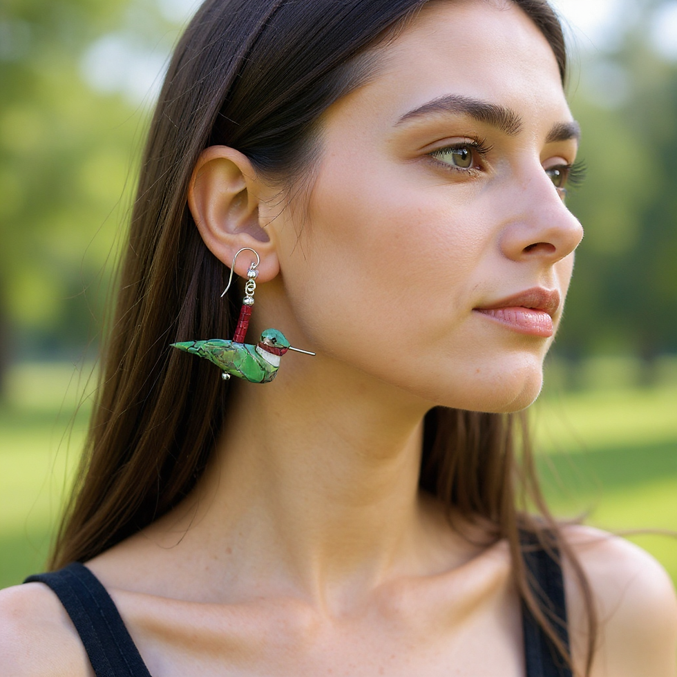 Thumbnail: Fetish Hummingbird Green Turquoise Earrings by Matt Mitchell