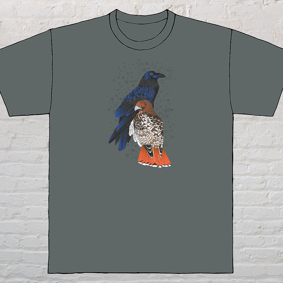 Thumbnail: Raven and Redtailed Hawk Short Sleeve T-shirt by Sabaku