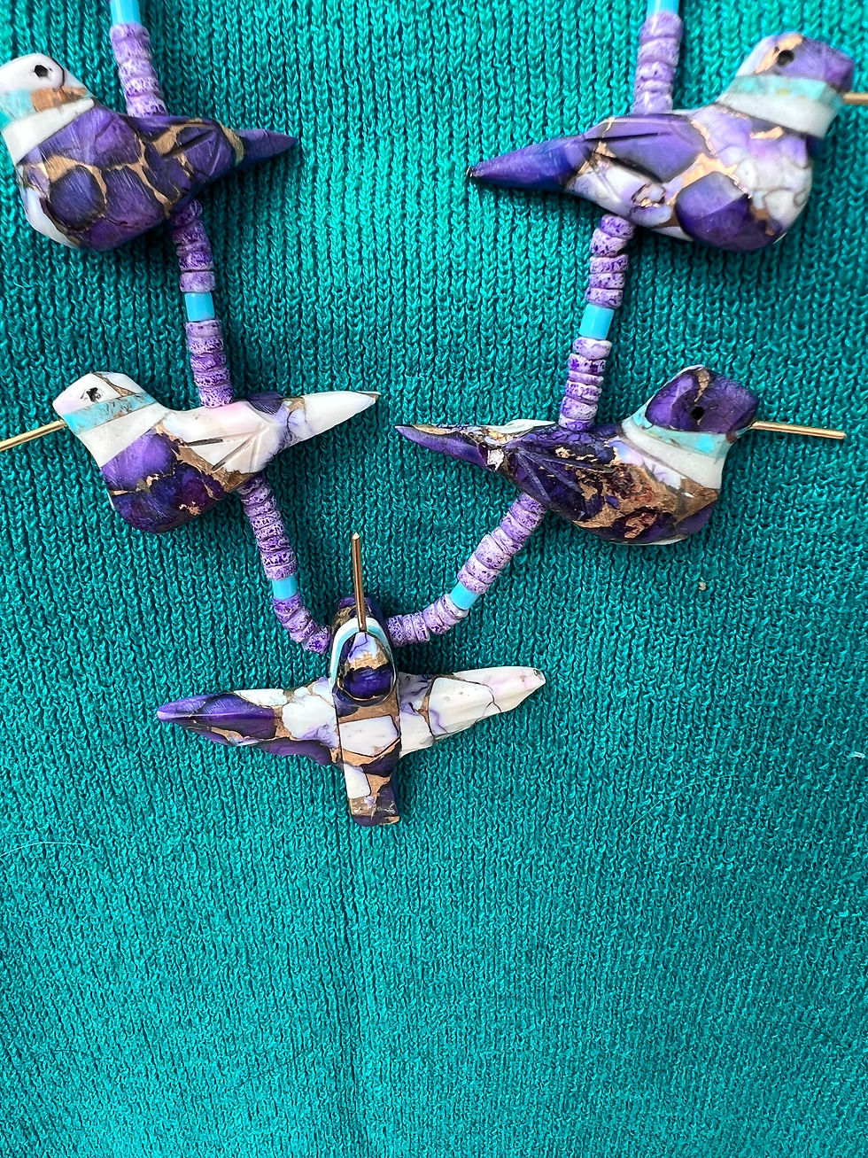 Thumbnail: hand carved hummingbird fetish necklace