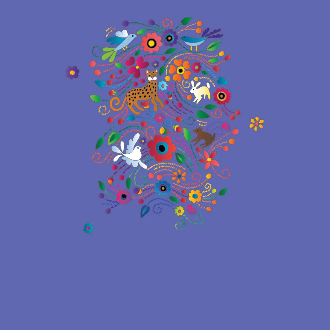 flora and fauna image on a purple background of a shirt