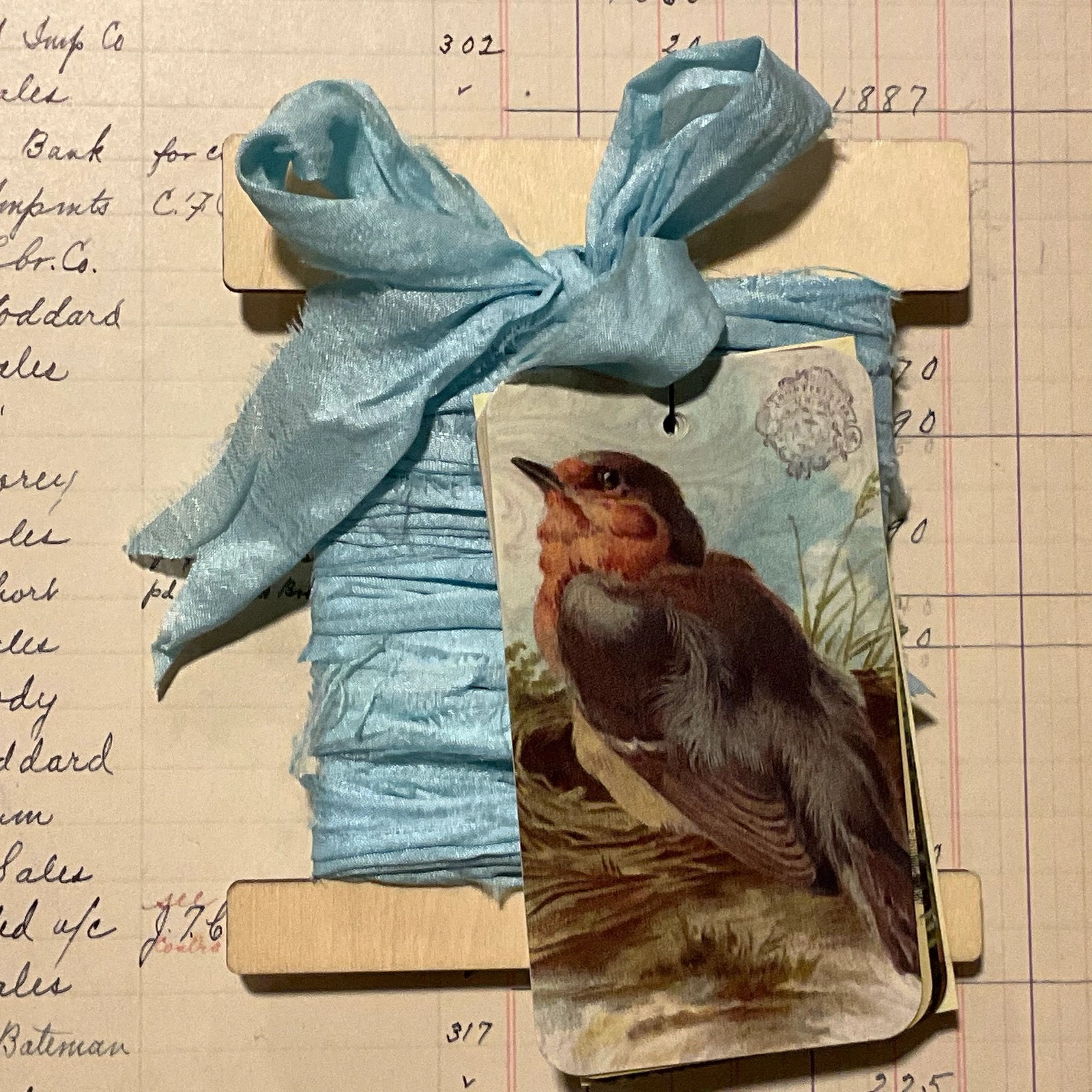 Gift Tag Wrap Set - 6 Vintage Image Tags and Ribbon