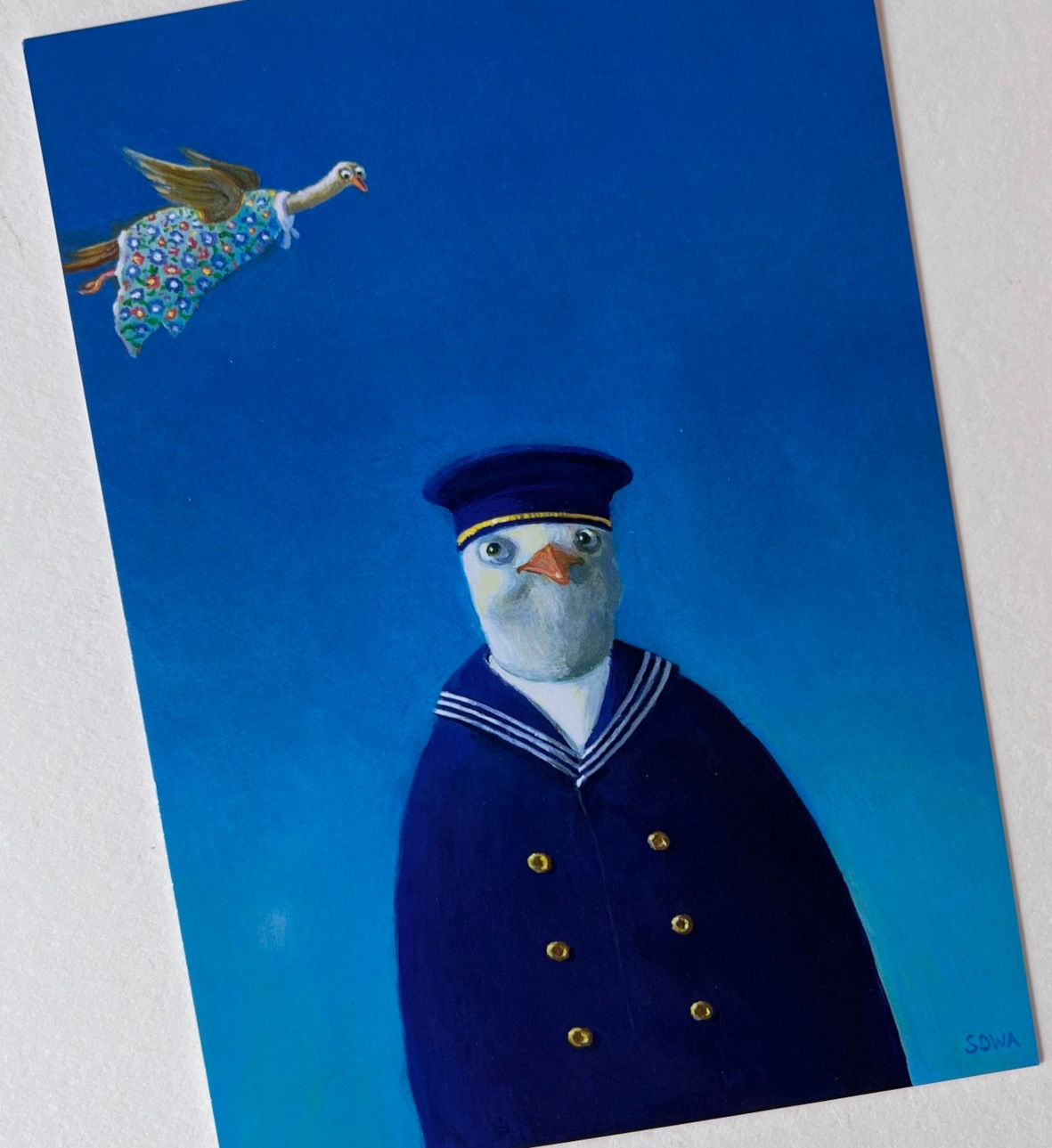 Bird in Navy Outfit Postcard by Michael Sowa