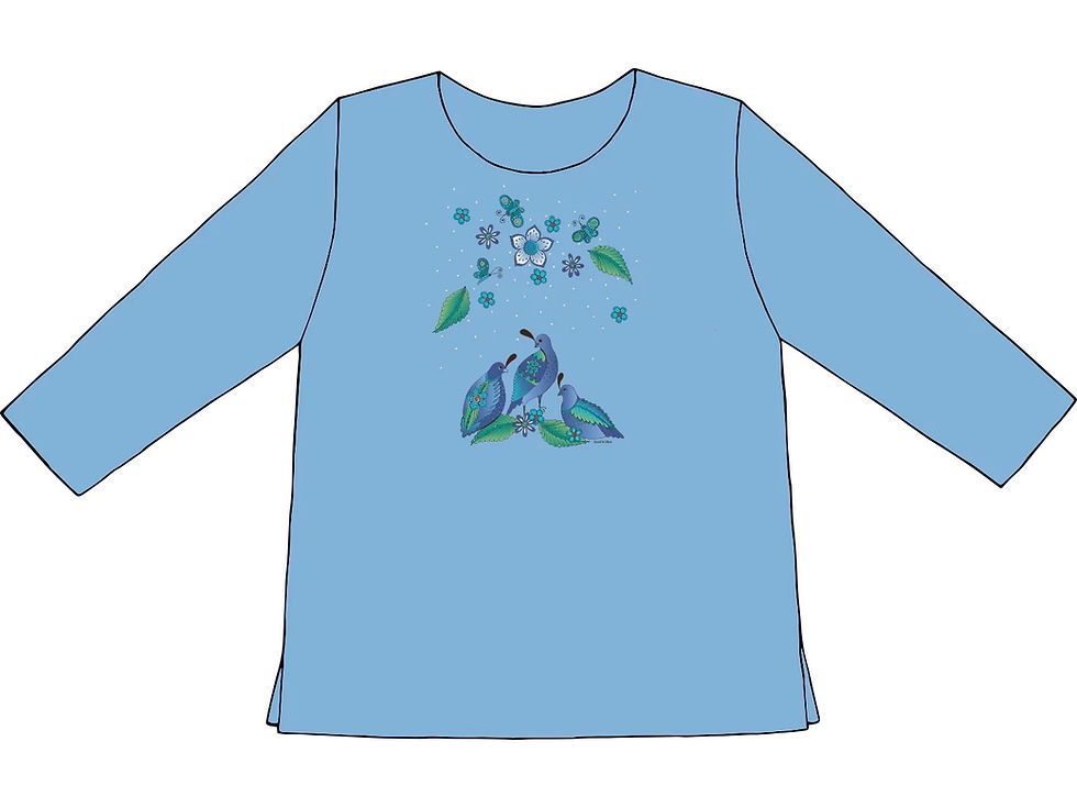Thumbnail: Quail Blue Sky T-shirt 3/4 Sleeve Style by Sabaku