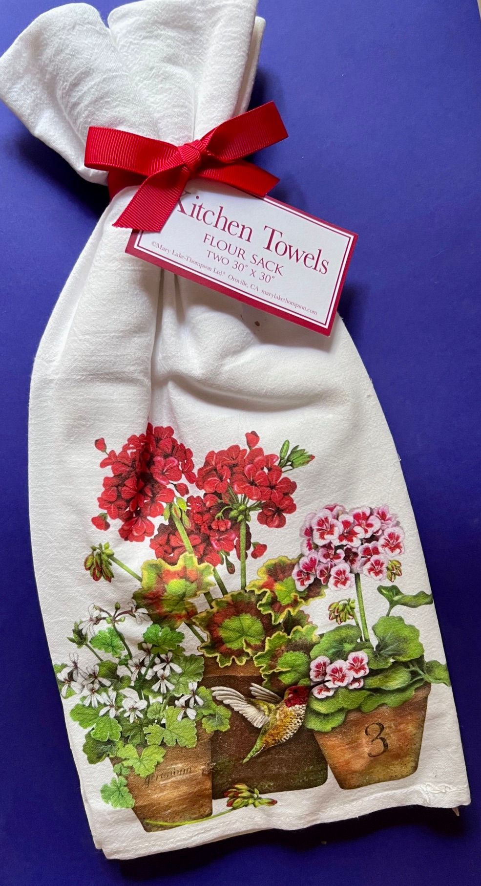 Hummingbird with Geraniums Flour Sack Towels by Mary Lake Thompson