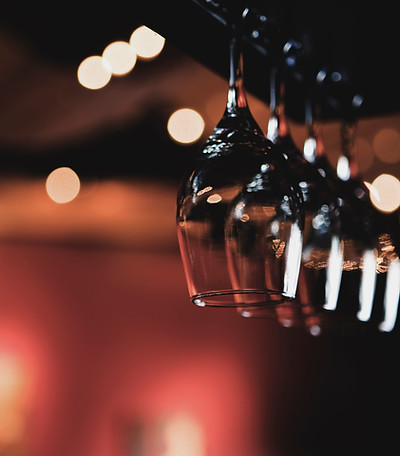 Wine Glasses Hanging from Rack