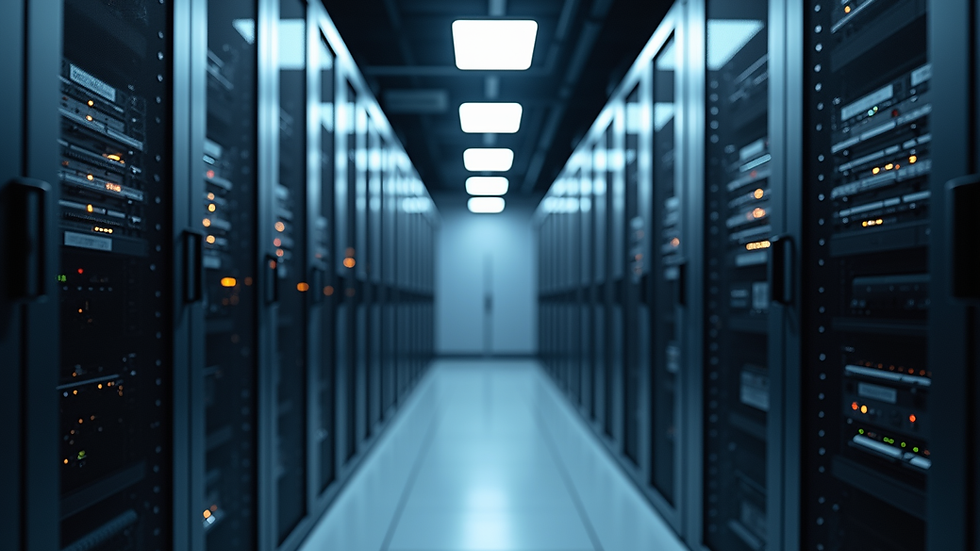 Eye-level view of a server room with organized cloud infrastructure