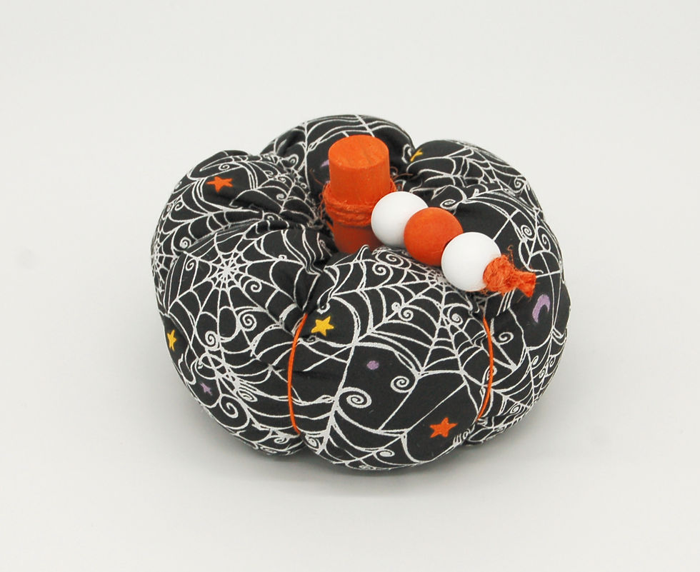 Thumbnail: Handcrafted Small Halloween Pumpkins Spiderweb on Black Fabric