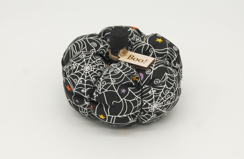 Handcrafted Small Halloween Pumpkins Spiderweb on Black Fabric