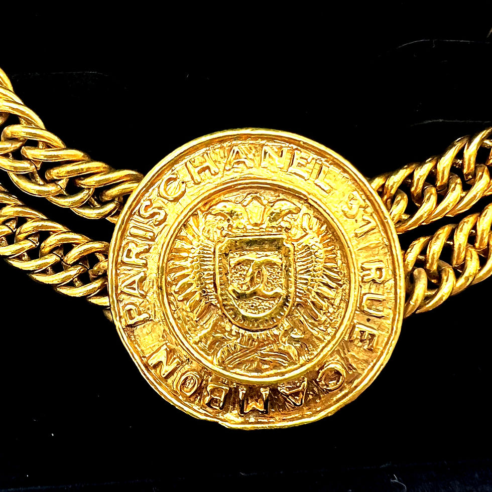 Thumbnail: Vintage 80’s CHANEL Gold Plated Big Medallion Crest Necklace