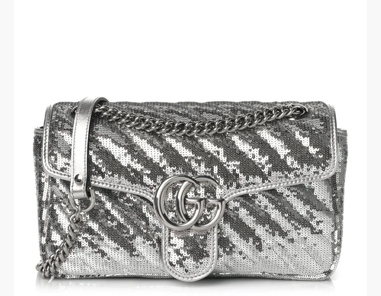 Gucci Sequin Matelasse Small GG Marmont Shoulder Bag Silver — pre-loved Gucci at The Handbag Room Australia