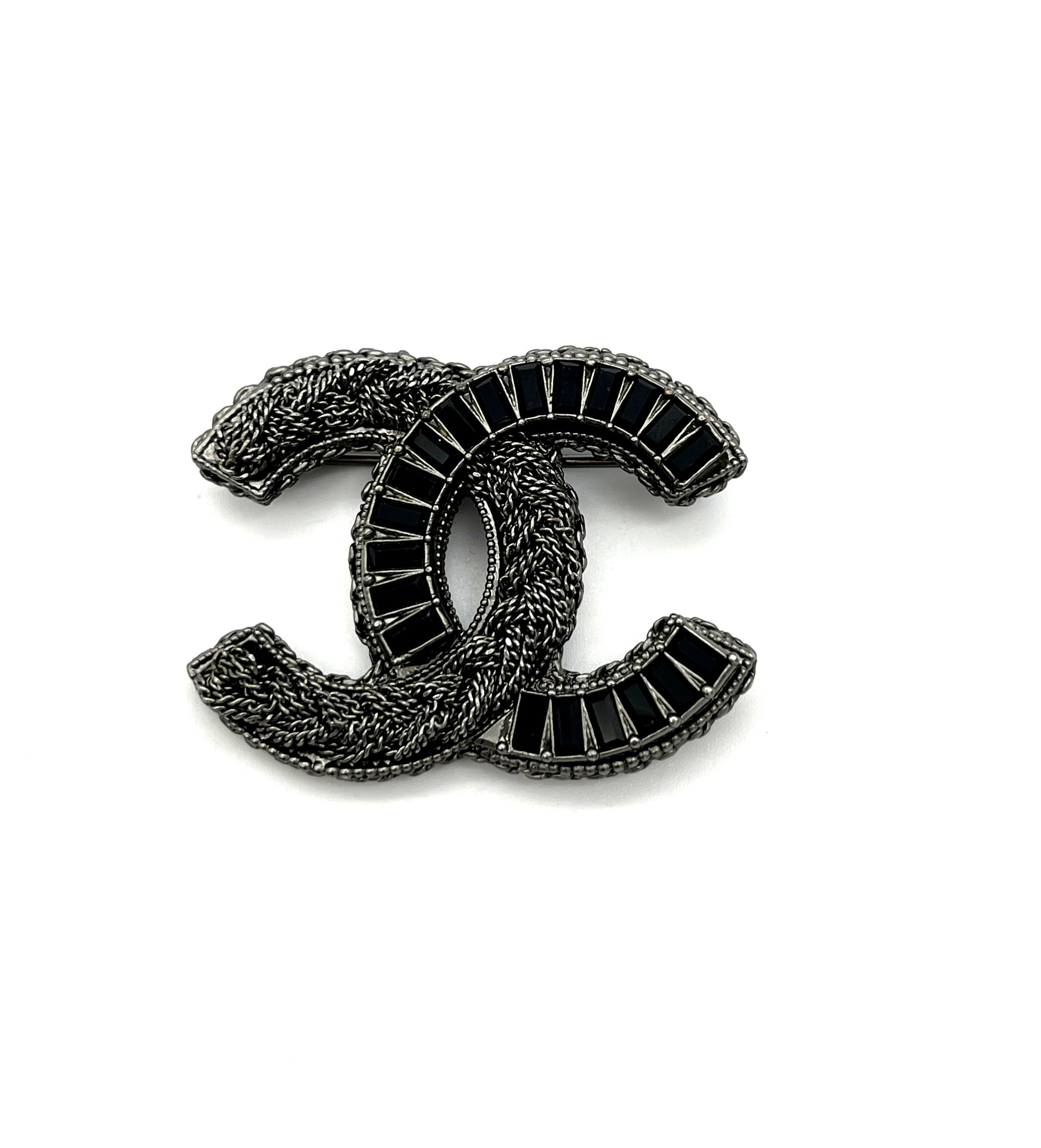 Chanel Black Metal CC Brooche — pre-loved Chanel at The Handbag Room Australia