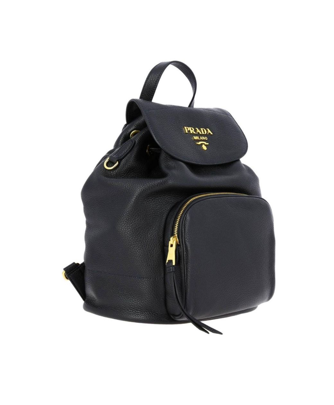 Prada Black Vitello Daino Leather Cinch Backpack — pre-loved Prada at The Handbag Room Australia