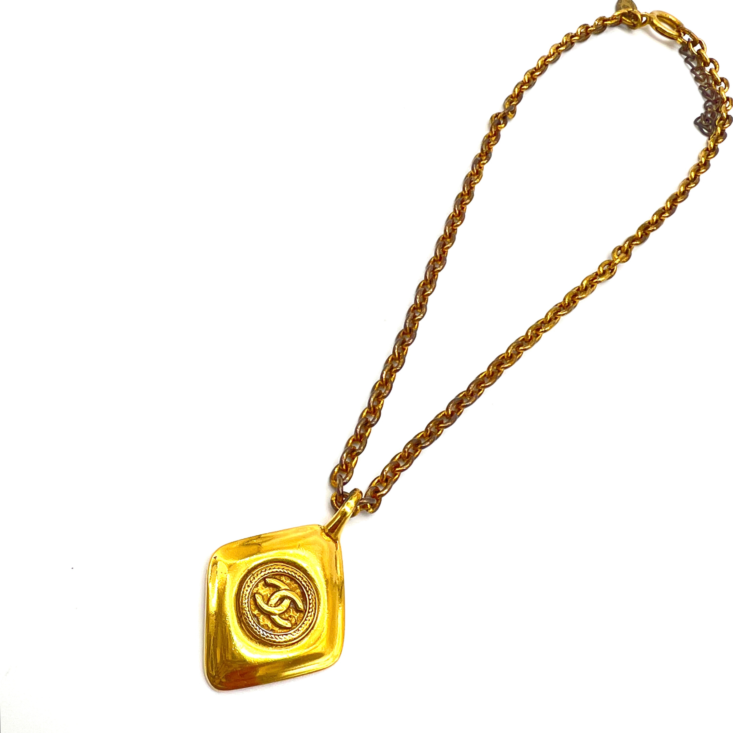 Chanel Necklace Coco Mark Rhombus Gold Chain Pendant — pre-loved Chanel at The Handbag Room Australia