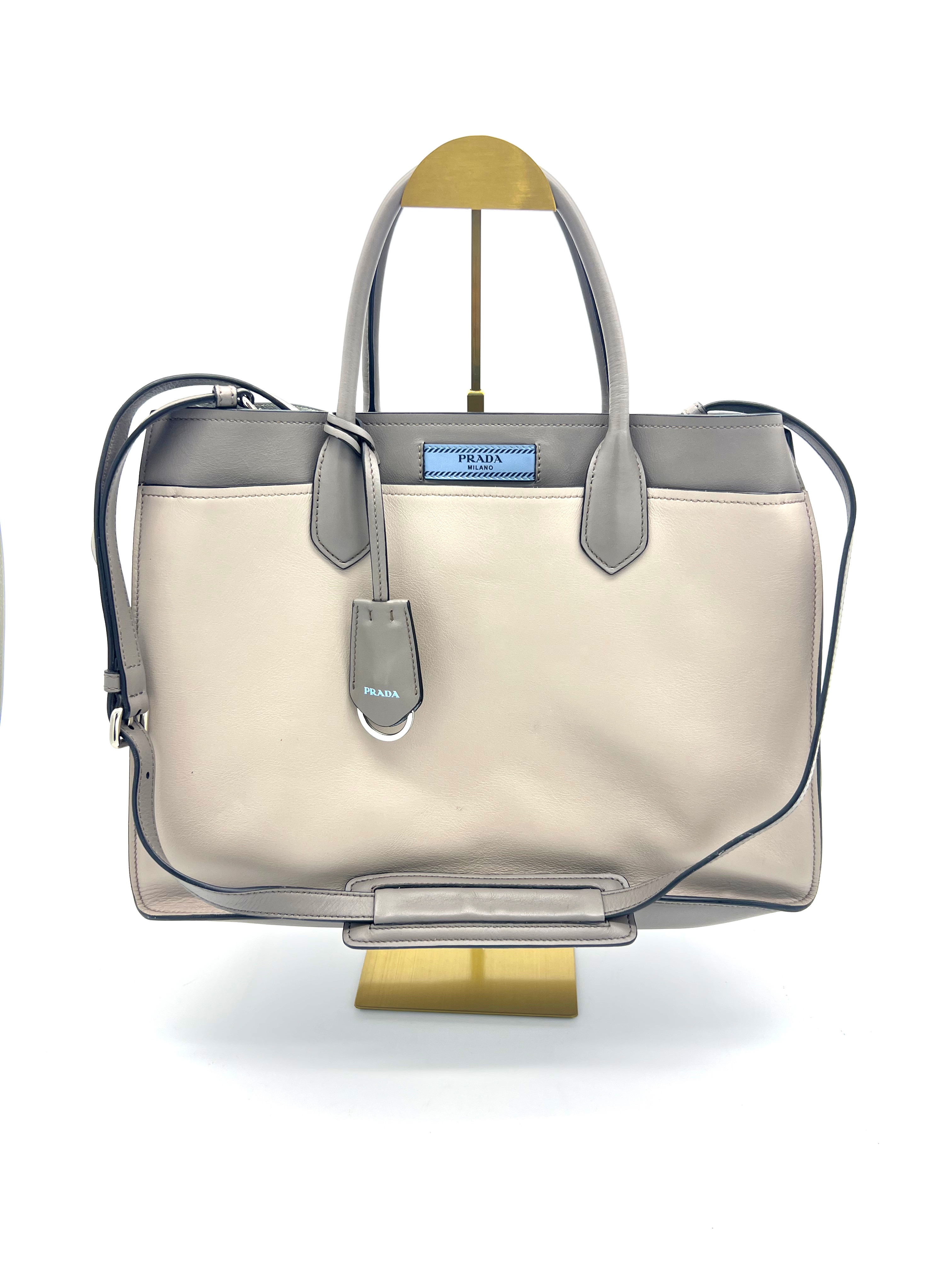 Prada City Calfskin Large Etiquette Tote Light Grey — pre-loved Prada at The Handbag Room Australia