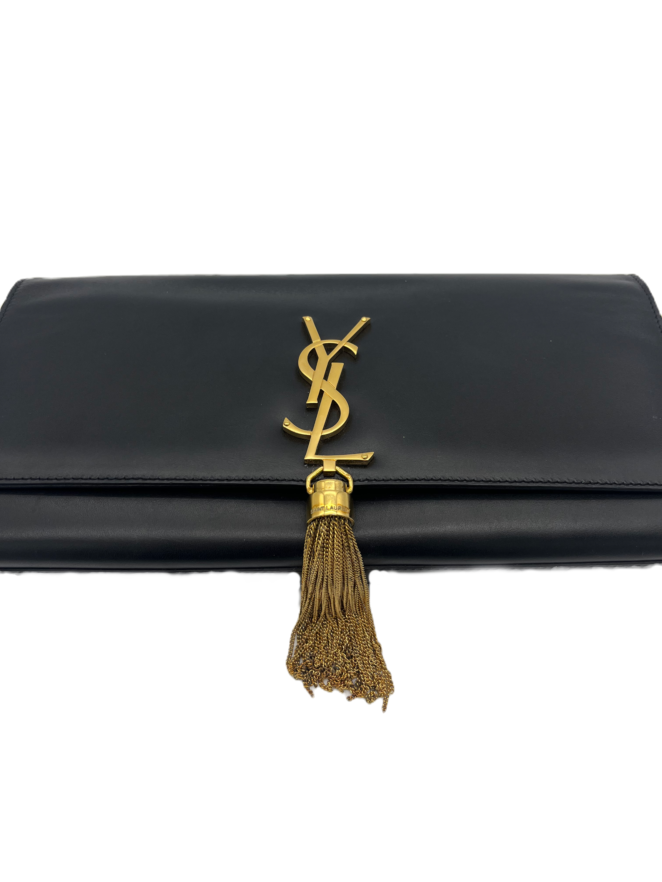 Saint Laurent Black Leather Kate Tassel Clutch image 5