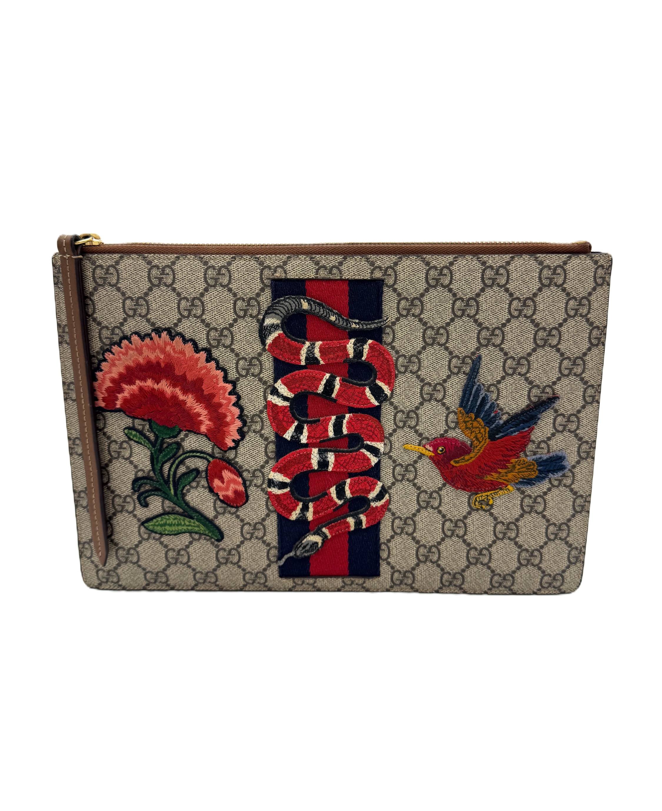 Gucci GG Supreme Kingsnake Embroided Zip Pouch