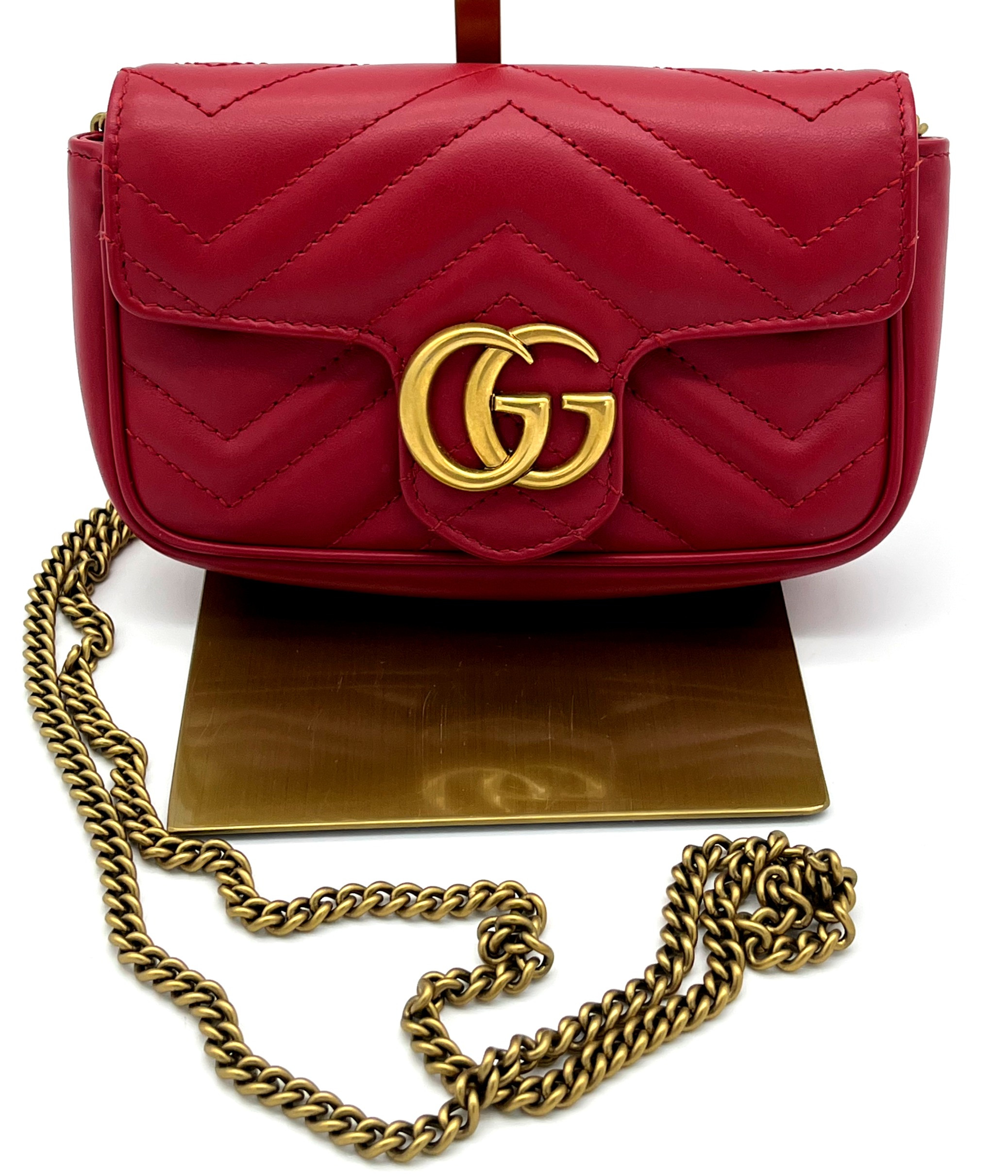 Gucci GG Marmont Matelasse Super Mini Red Bag — pre-loved Gucci at The Handbag Room Australia