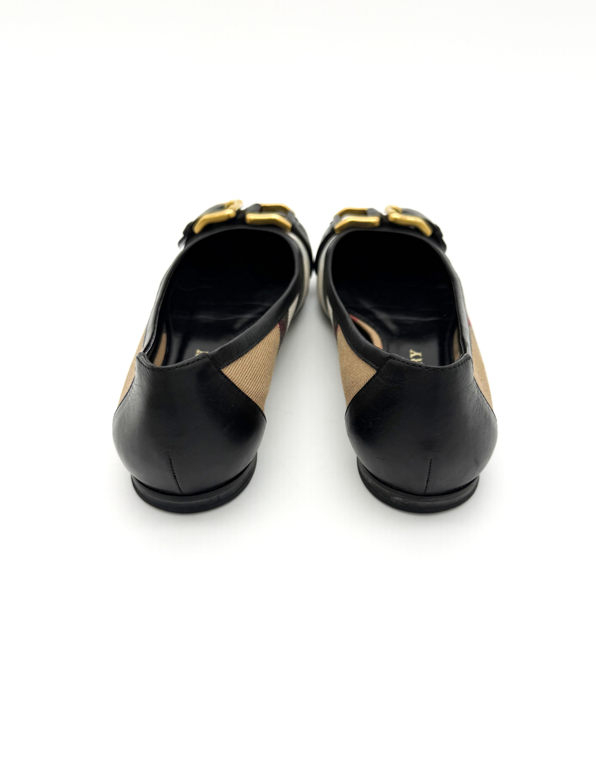 Burberry Nova Checked Black Flats with Gold Buckle image 5
