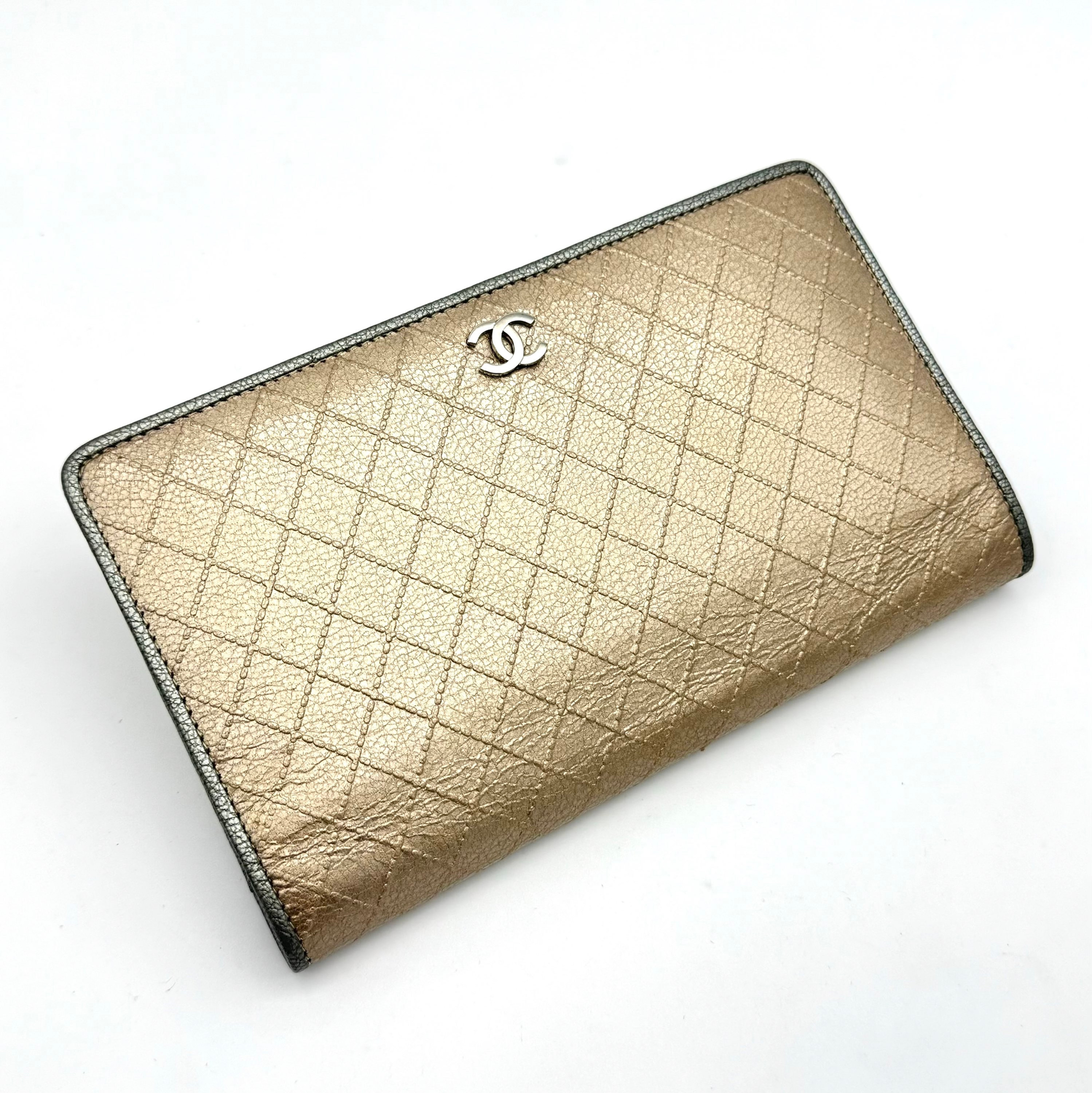 Chanel Quilted metallic caviar bifold wallet — pre-loved Chanel at The Handbag Room Australia