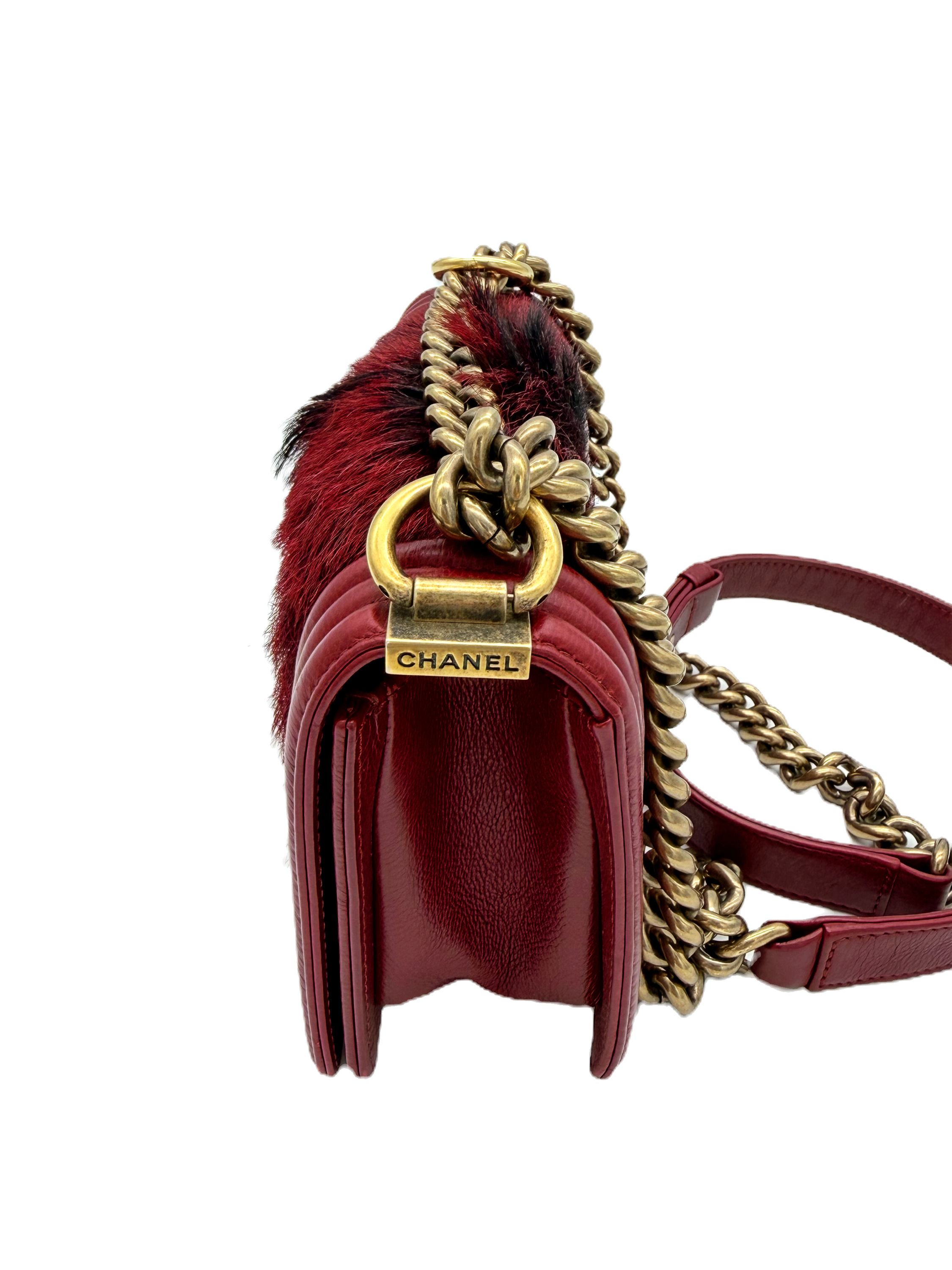 Chanel Boy Bag Red Quilted Calfskin Horsehair | Aged Gold Hardware
