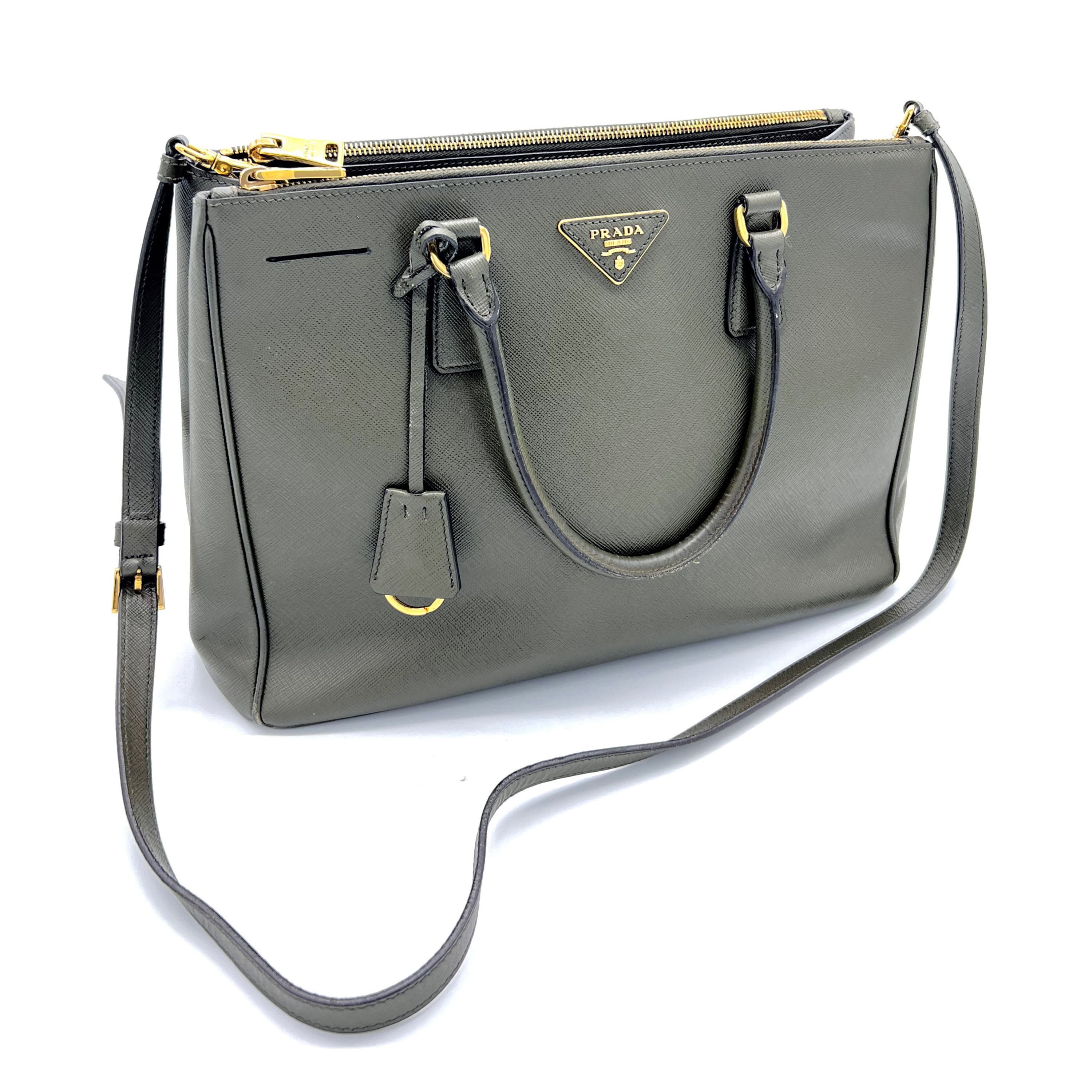Prada Saffiano Lux Galleria Double Zip Tote Medium - Olive Green — pre-loved Prada at The Handbag Room Australia