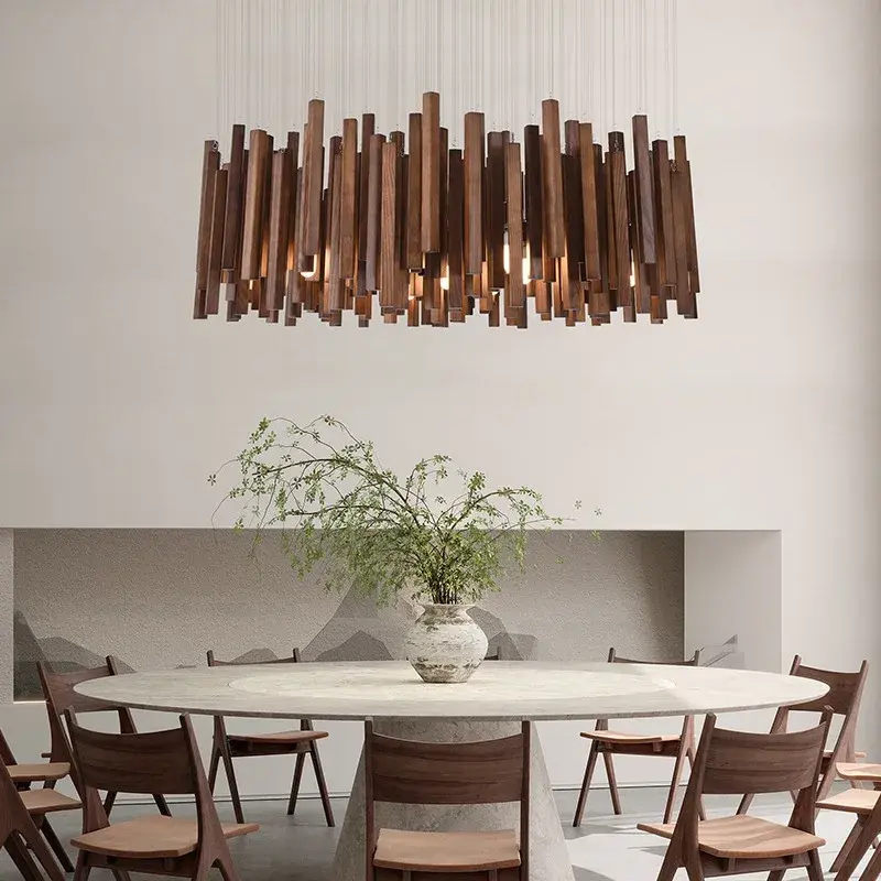 Lustre en bois de noyer – style Wabi-Sabi japonais