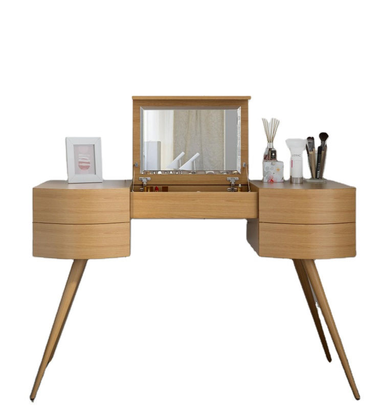 Miniature : Coiffeuse en bois massif avec miroir et tiroirs