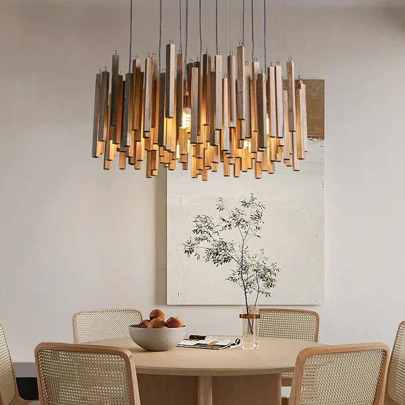 Miniature : Lustre en bois de noyer – style Wabi-Sabi japonais