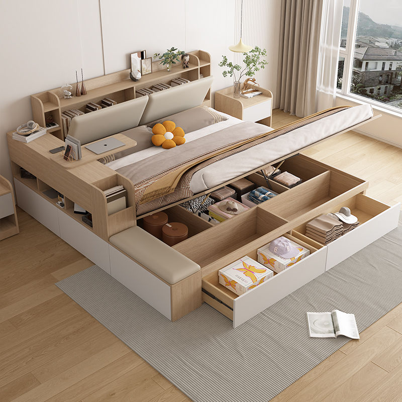 Thumbnail: Lit double en bois – style minimaliste japonais avec rangements