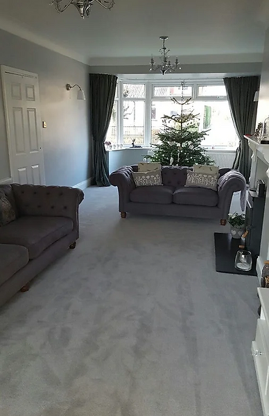 A warm living room scene with two elegant couches positioned near a crackling fireplace, enhancing the ambiance