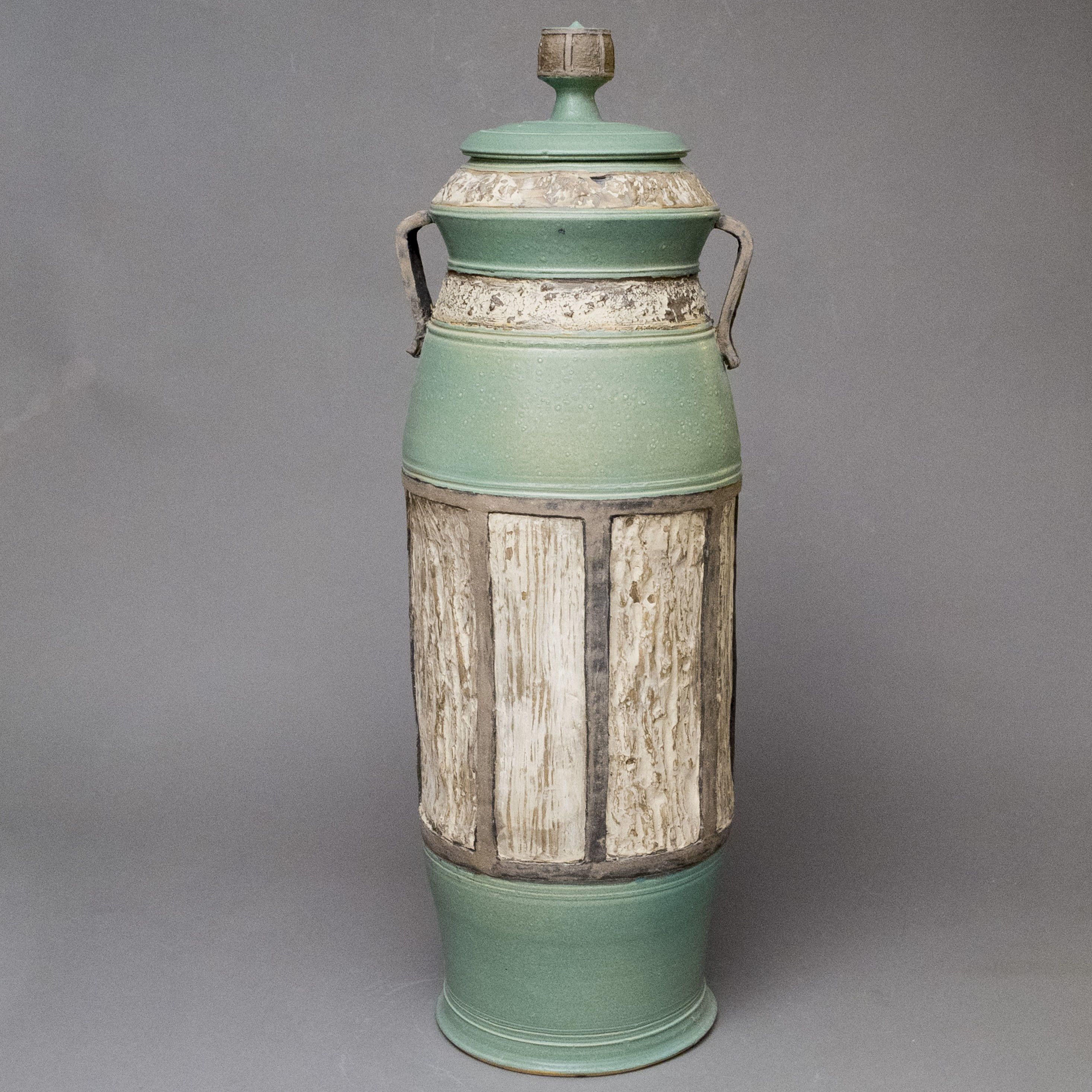 Sculptural Lidded Jar | Green Matte Panels