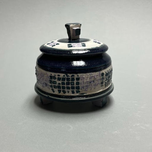 Thumbnail: Sculptural Lidded Jar | 'Stuff Pot' with Square Motif