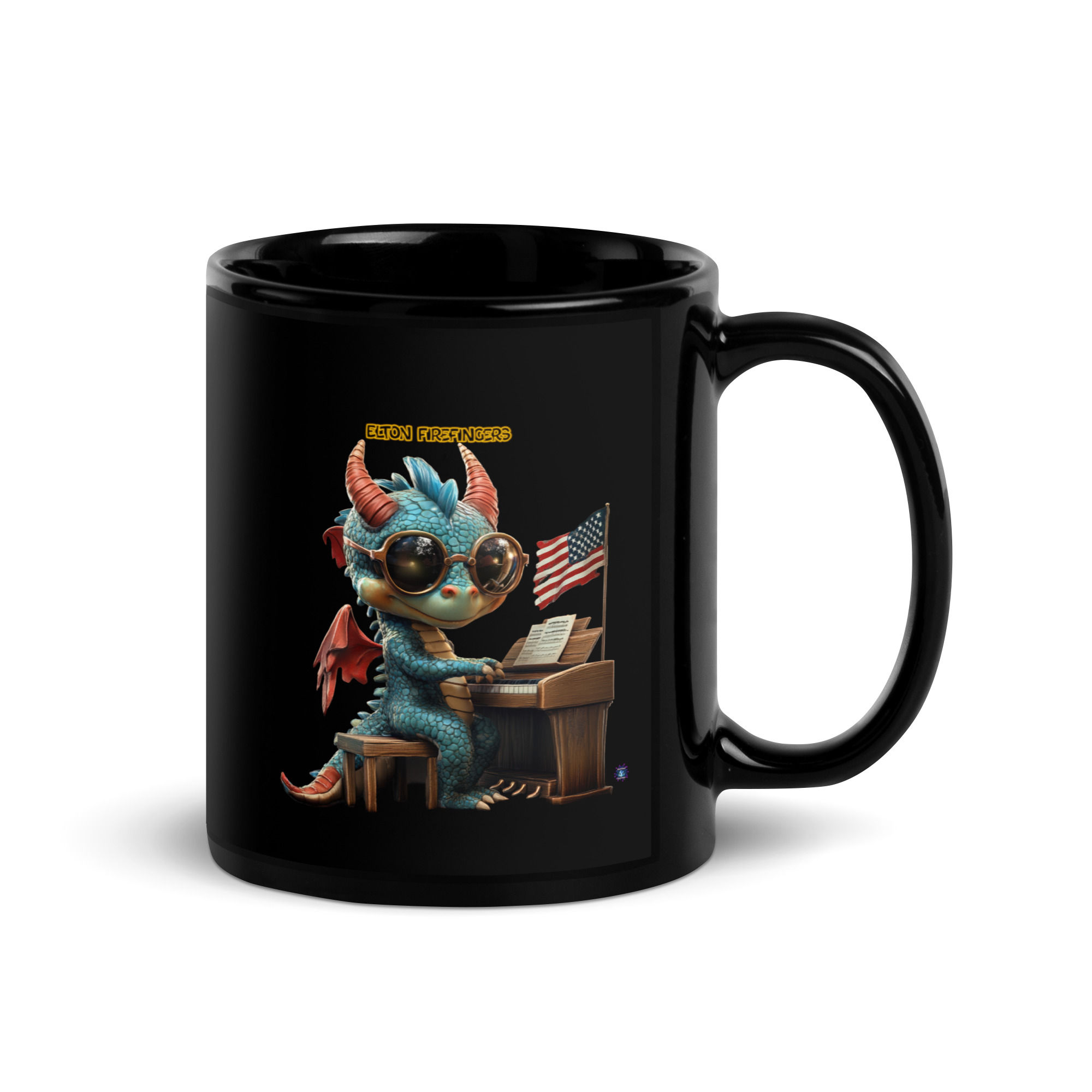 Black Glossy Mug. Elton Firefingers.