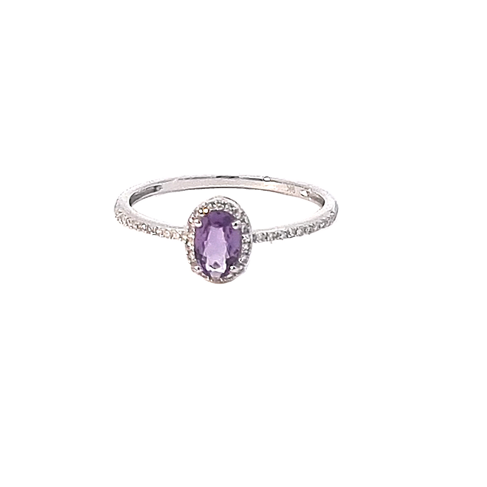 9ct White Gold Amethyst & Diamond Ring