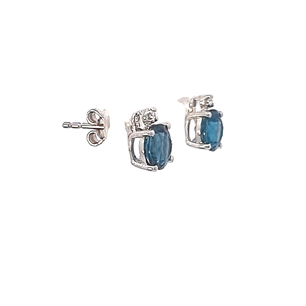 Thumbnail: 9ct White Gold Blue Topaz & Diamond Earrings