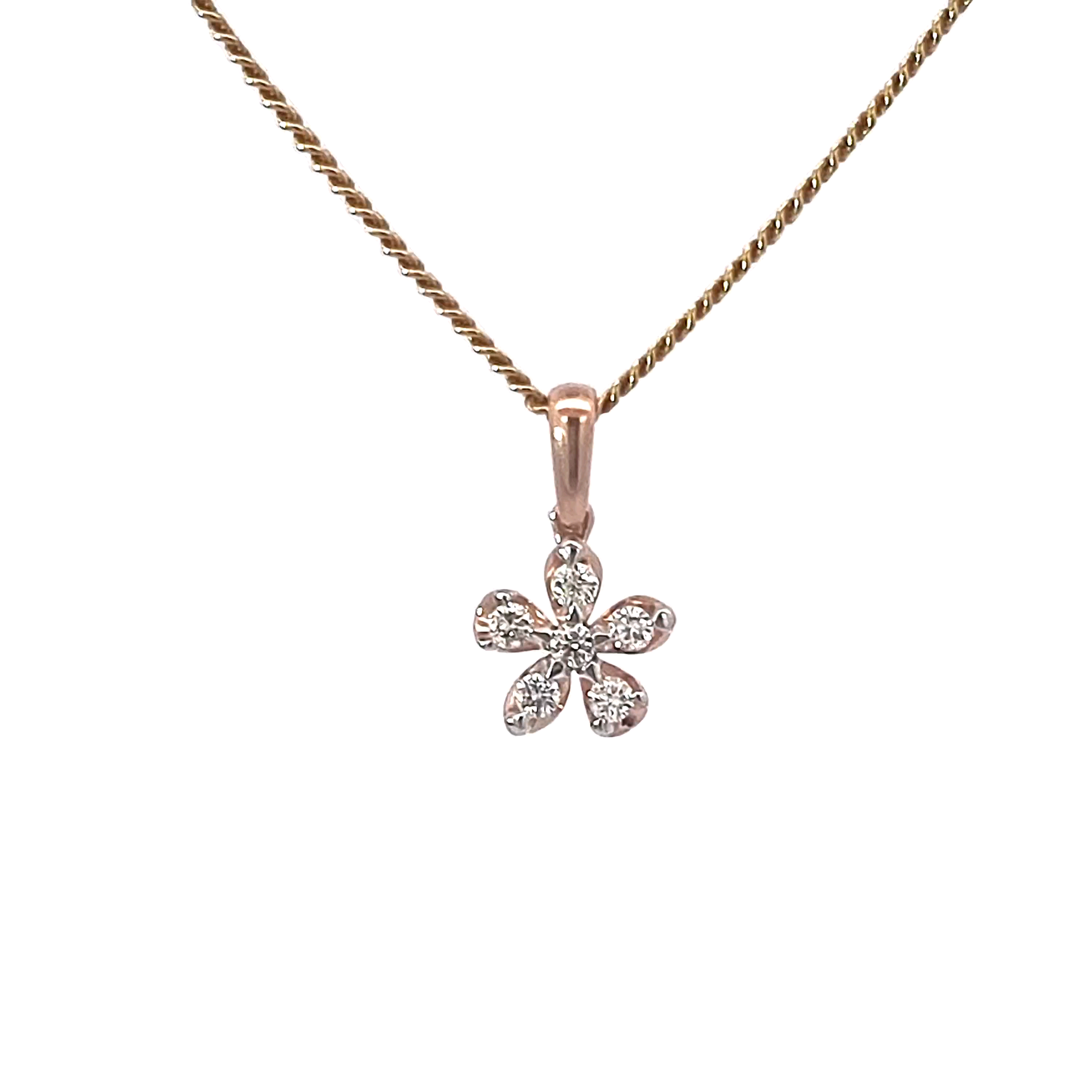 9ct Rose Gold Diamond Flower Pendant