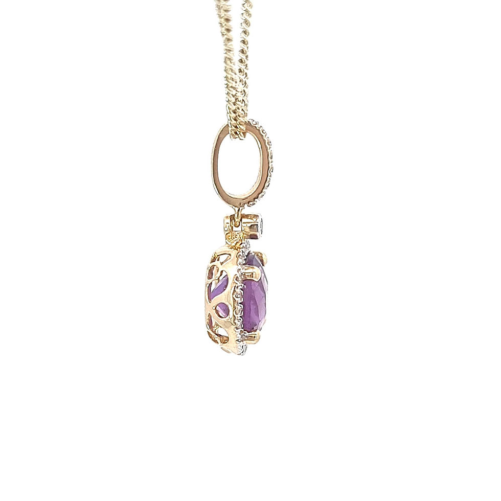 Thumbnail: 14ct Yellow Gold Amethyst & Diamond Pendant