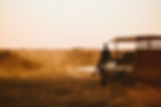 Man sitting on Safari vehicle watching elephants in Botswana, african bush camps
