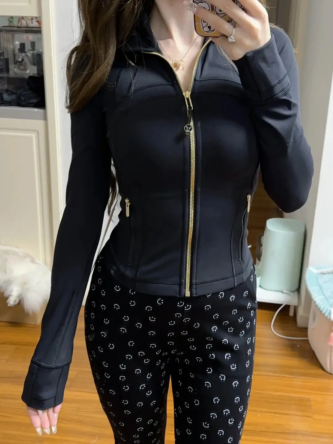 Women's Yoga Short Sports Jacket With Gold Zipper - Slim Fit Gym Workout Jacket