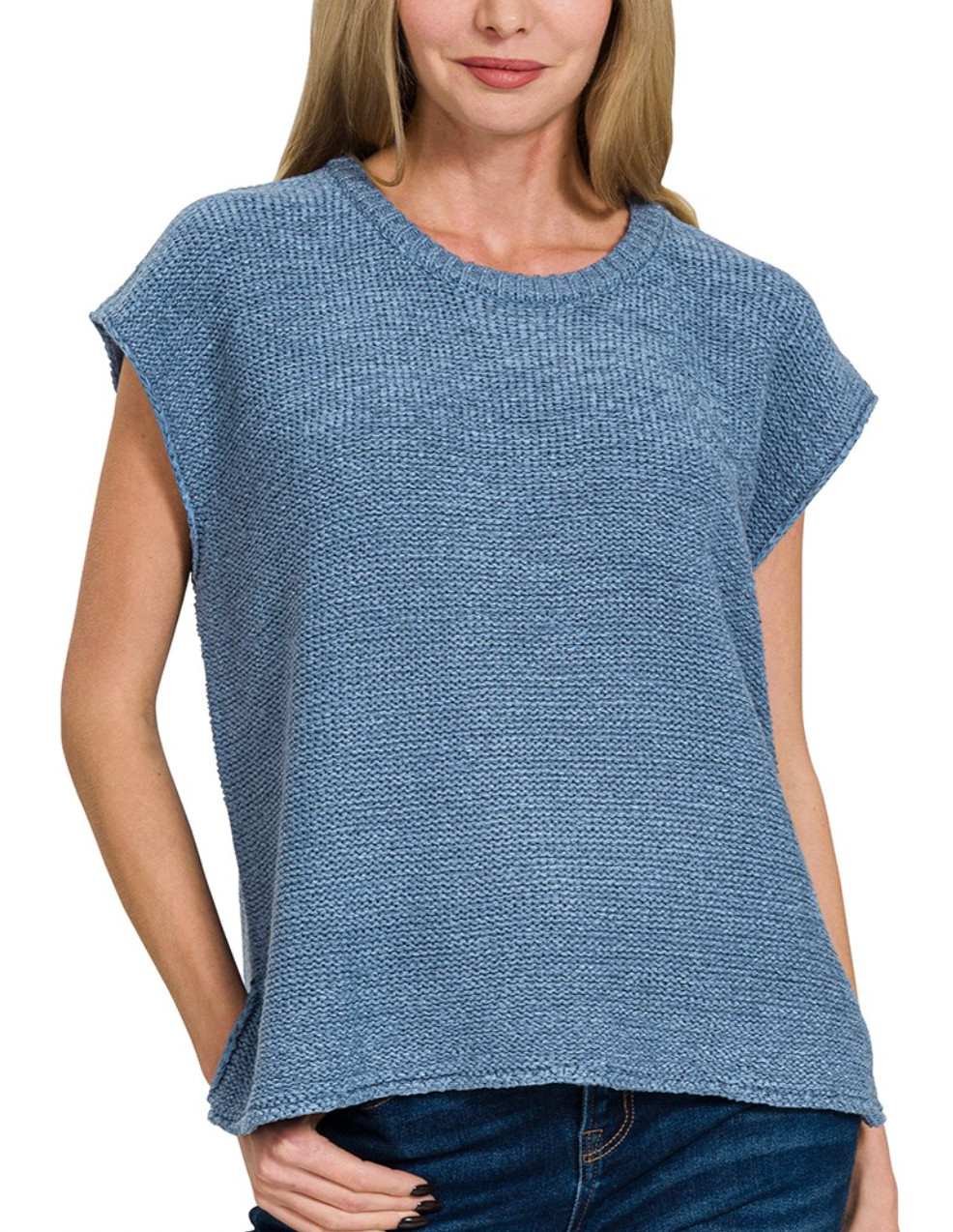 Dusty Blue Oversized Crewneck Sweater Vest